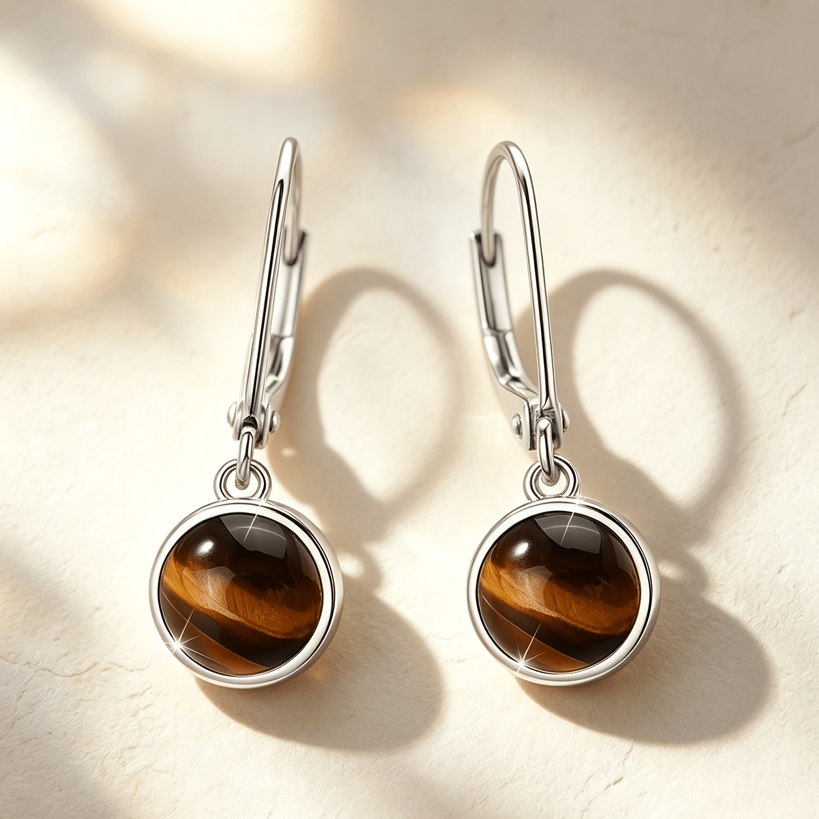 Women's Natural Tiger's Eye Teardrop Earrings, Bohemian Style
